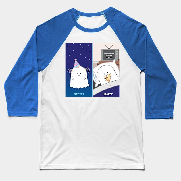 Gordie the Ghost (Dec 31 vs Jan) | by queenie's cards Baseball T-Shirt by queenie's cards